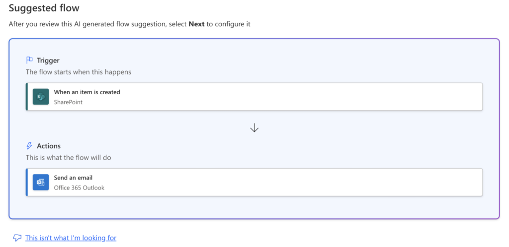 Suggested Flow by the Copilot for Power Automate Cloud Flows