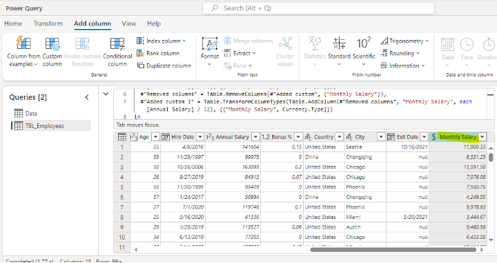 View the newly added column in Power Query Editor