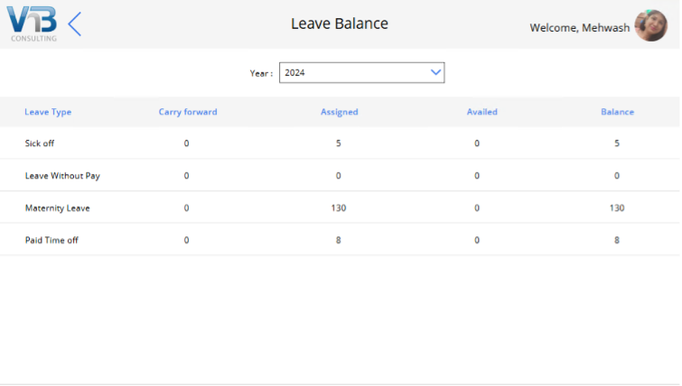 LMS - Leave Balance Screen