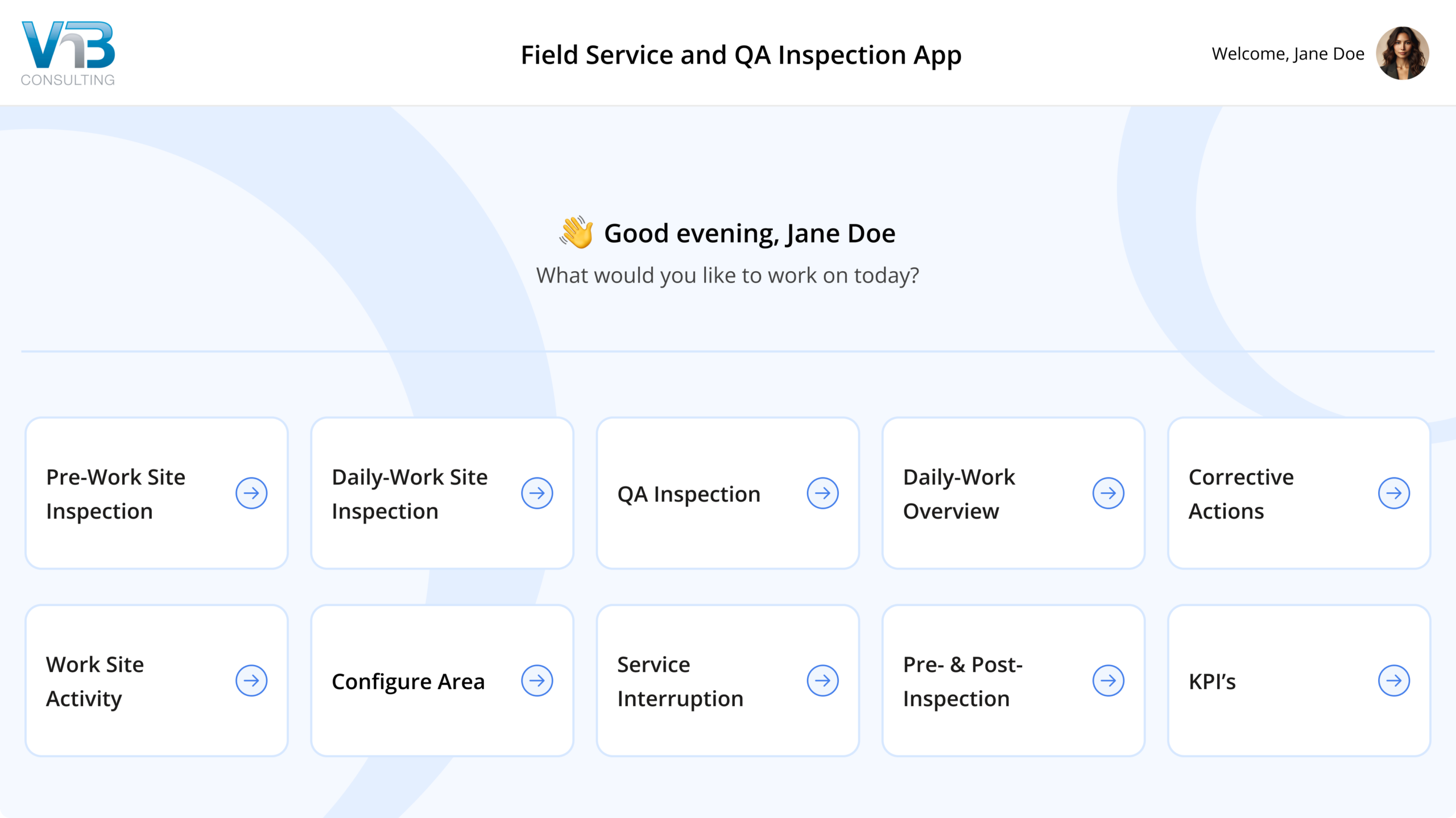 Field Service and QA Inspection Power App - Home Screen